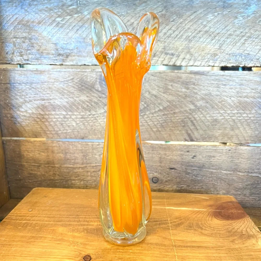 Vintage bud vase orange clear glass retro decor
